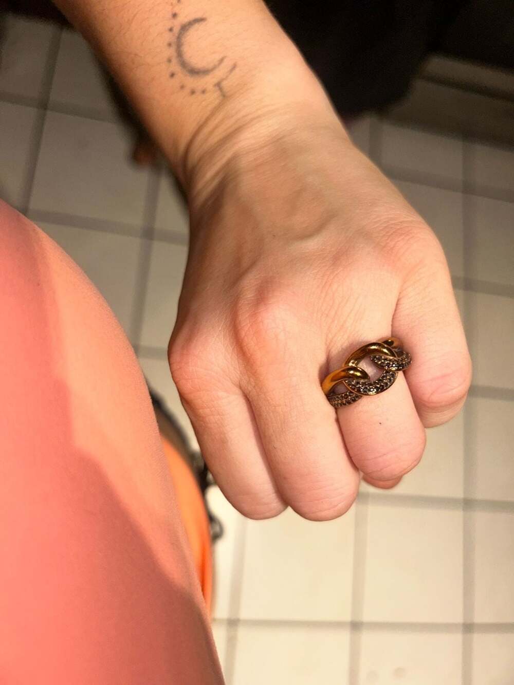 Swarovski Lane Motif Black & Rose Gold Ring Size 52